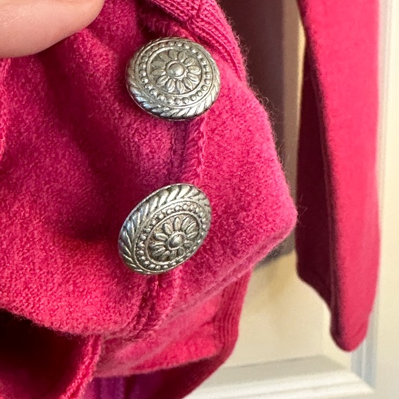 Vintage Geiger 100% Boiled Wool Pink Military Gold Button Long Line Sweater, 40 - Picture 7 of 12